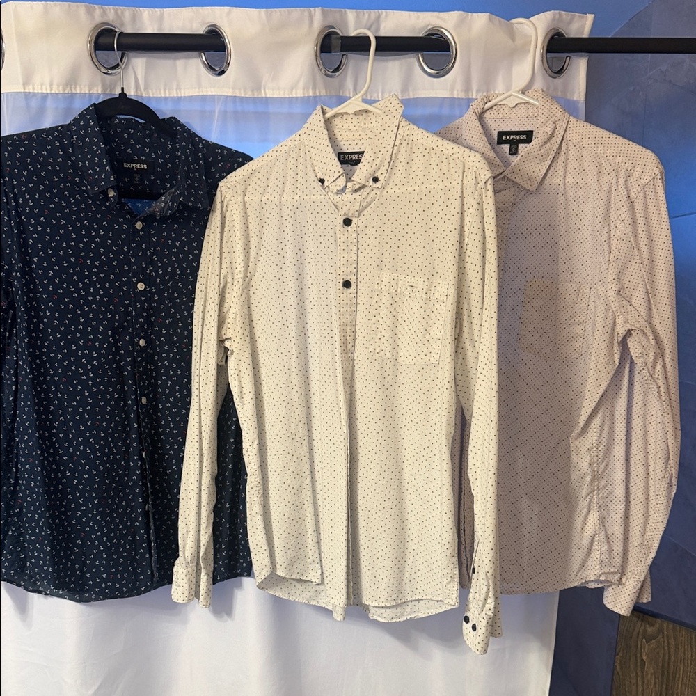 Express Men’s Button-Down Shirt Trio in Navy, White, and Light Tan
